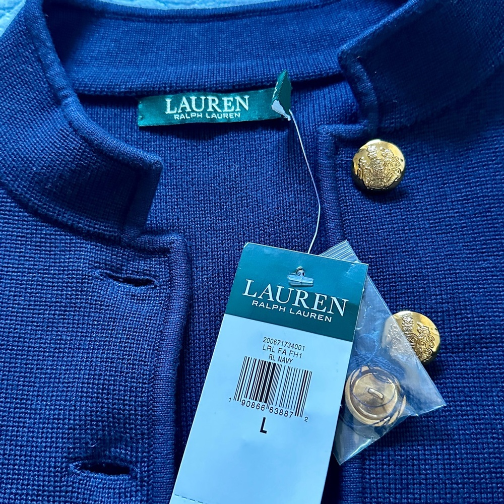 Lauren by Ralph Lauren Midnight Blue Knit Jacket with Gold Buttons- size Large - Picture 3 of 6
